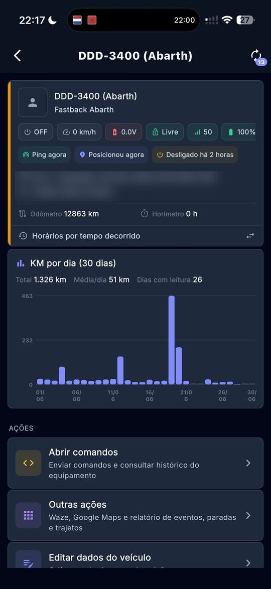 Envio de comando e bloqueio do veículo pelo app